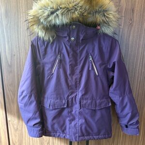 686 Purple Kids Puffer Jacket with Faux Fur Hood